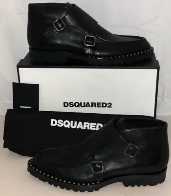 43/ 10 Dsquared2 MEN BLACK Leather Studded Buckle Riding Biker Moto Boots ITALY • $285