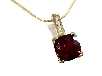 Beautiful 9ct Gold Diamond Garnet Pendant Snake Chain 16” Long Necklace • £125