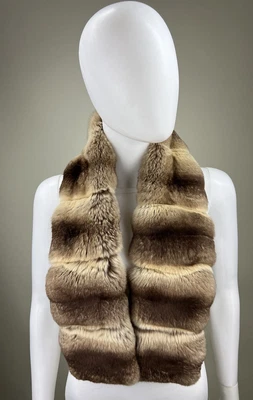 $395 • Buy POLOGEORGIS Real Natural Beige Chinchilla Fur Scarf Wrap Muffler Collar Stole