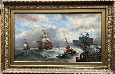 Seascape - 'Harbour In Heavy Seas'  Large Framed Oil On Canvas • £225