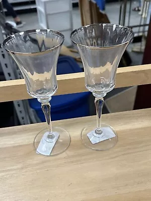 Set Of 2 Mikasa Crystal JAMESTOWN PLATINUM Trim Glasses Goblets 9 1/8  • $39.99