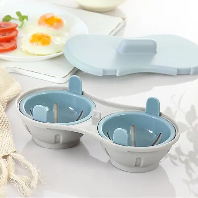 Cooker Egg Boiler Double Cup Poacher Eggs Cookware Steamer Maker Poach Microwave • £5.62