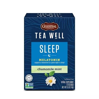 Celestial Tea Well Herbal Tea SLEEP & MELATONIN Organic Chamomile Mint 12 Bags • £11.17