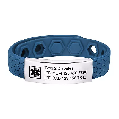 Personalised Medical Alert Mens Bracelet Custom Engraved ID Name Phone Wristband • £5.99
