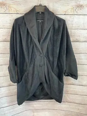 Elm Design Womens Coat 2 Black Alpaca/Wool Blend Button Front High-Low • $55.96