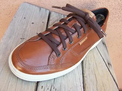 ECCO Mens Casual Dress Shoes Cognac Brown Leather Sport Tennis Sneaker Size 8.5M • $39.99