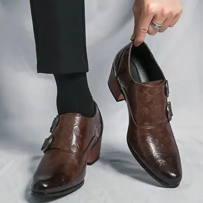 Men's Pointed Toe Retro Oxford Wedding Block Heels Vintage Buckle Leather Shoes • $52.80
