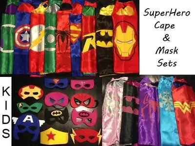 Kids Adult SuperHero Satin Cape Felt Mask Costume Fancy Dress Up Play Party FUN • $3.45