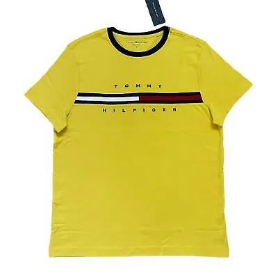 Tommy Hilfiger Men's Regular Fit Cotton Signature Stripe Logo T-Shirt Tee Yellow • $19.98