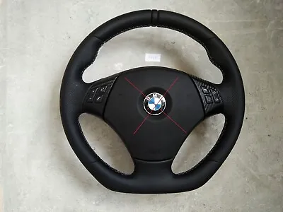 05-15 BMW E90 E91 E84 NEW NAPPA LEATHER ERGONOMIC INLAYS FLAT BOTTOM Carbon But • $349