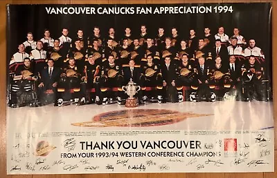 Vintage 1994 Vancouver Canucks Poster NHL Fan Appreciation SGA Signed Team Photo • $35.73