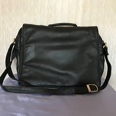 Black Leather Messenger Bag Handbag A4 Office Conference Briefcase Satchel • £10