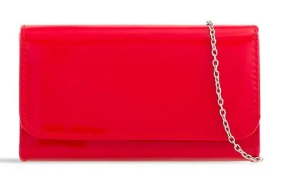 Women's Plain Patent Leather Clutch Bag Evening Party Fashion Shoulder Handbags • £11.99