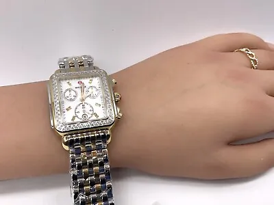 Michele Deco Two-Tone Chronograph 18K Gold Diamond Watch MWW06A000776 • $1886.50