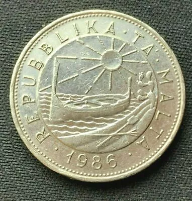 1986 Malta 1 Lira Coin AU    World Coin Nickel       #C385 • $21.79