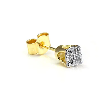 9ct Gold 0.05ct Diamond Square Mens Ear Stud Earring / Single • £73