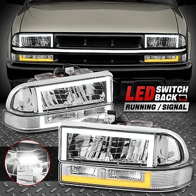 [Switchback Dual LED DRL] For 98-04 Chevy Blazer S10 Headlights Chrome/Clear • $126.88