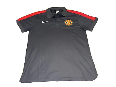 Nike Manchester United Black Polo Red Stripe Short Sleeve Soccer Football Sz L • $30.40