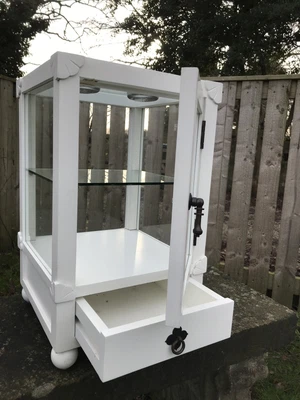 £25 • Buy Glass & Wood Display Cabinet. Glass Shelf And Drawer. LED Light.
