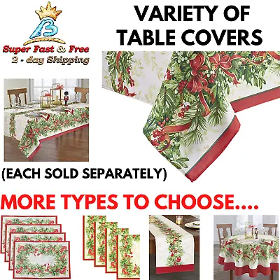 Christmas Ribbon Fab Tablecloth Holiday Dinner Table Cover Decor Round Rectangle • $50.10