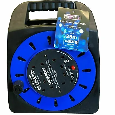 4 Way Heavy Duty Cable 25m Meter Extension Reel Lead Mains Socket 13 Amp New • £26.99