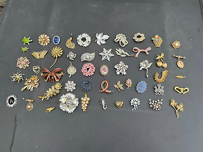 Large Lot Of 50 Vintage Pins / Brooches - Flowers Butterfly Enamel Gemstone • $29.99