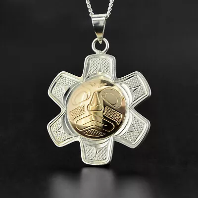 Silver And 14k Sun Pendant Northwest Coast Native American Art • $345