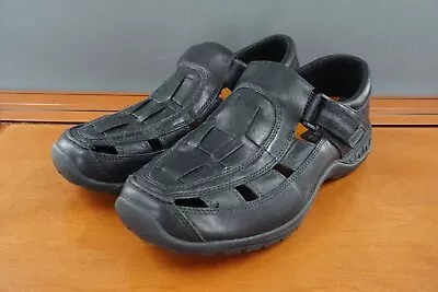 Timberland Fisherman Shoes Mens Size 9 Wide Black Leather Slip On Casual Sandals • $49.84