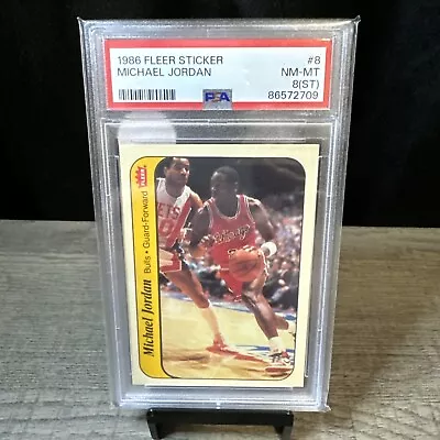 1986 Fleer #8 (Michael Jordan) Rookie RC Sticker PSA 8(st) HOF!! Looks Amazing  • $1150