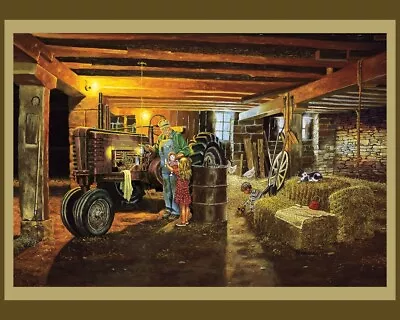 35  Digital Fabric Panel - Never Too Busy Tractor Farmer & Kids Scene • $7.98