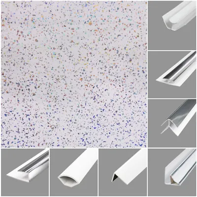 £14.99 • Buy White Sparkle Gloss Bathroom Cladding Trims Shower Wet Wall Panels PVC Ceiling