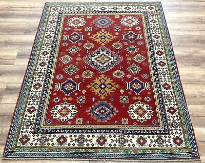 Hand Knotted Afghan Kazak Rug Carpet 100% Wool Pile - 172 X 126 Cm (5'8  X 4'2 ) • £295