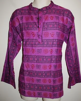 New Collarless Shirt SM Chest To 37  Hippy Boho Fair Trade Yoga Surf Om Grandad  • $16.15