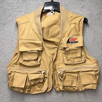 Trout Traps Fly Fishing Vest Mens Large Tan Khaki Many Pocket Outdoor Vintage • $22.95