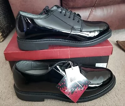 Black HI Gloss ROTHCO Corfram Military Dress Uniform Patent Leather Oxford Shoes • $26