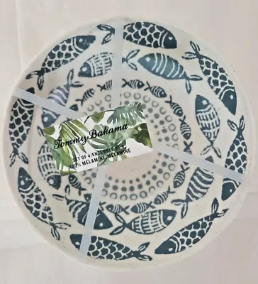 Tommy Bahama 100% Melamine Dinner Bowls Nautical Fish Blue & White-7.5x7.5in • $30