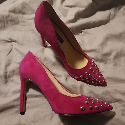 NEW Nine West Womens Magenta Suede Pumps High Heels With Silver Studs Size 10M • £48.18