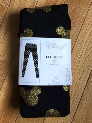 Disney Legging Black 1X Gold Glitter Mickey Mouse New • $5.99