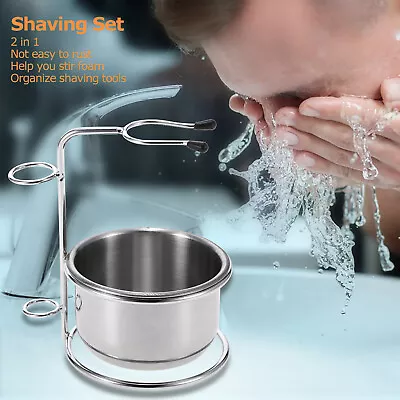 2 In 1 Men's Shaving Set Shaving Cup Shaving Brush Holder Shaving Soap Bowl E3U3 • $8.99