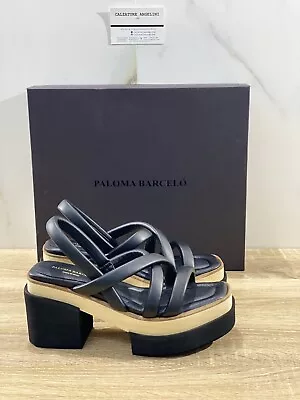 $122.36 • Buy Paloma Barcelo’ Women's Sandal Marine Black Leather Heel Wedge 37