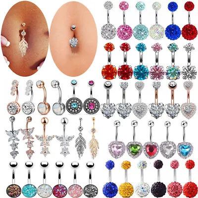 $1.85 • Buy New Belly Button Rings Dangle Crystal Rhinestone Navel Bar Barbell Body Piercing