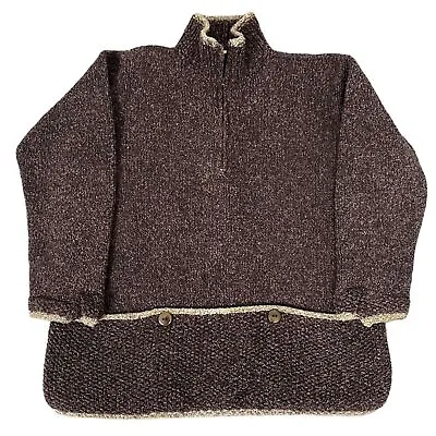 £10 • Buy Pachamama Jumper Pullover  1/4 Zip Brown Wool Cotton Chunky Knit VTG Sweatshirt