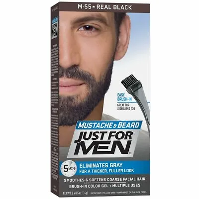 $15.11 • Buy Just For Men Mustache And Beard Brush-In Hair Color Gel Real Black M55 1 Count