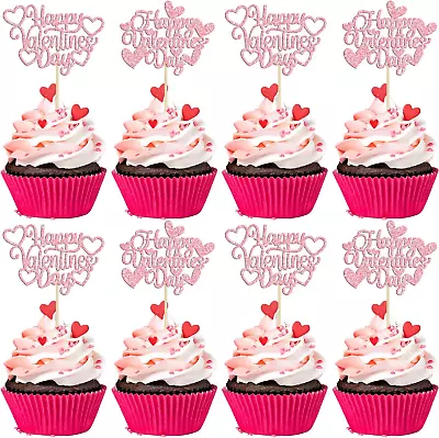 24Pcs Happy Valentine's Day Cupcake Toppers With Heart Glitter Sweet Love Theme • $11.04