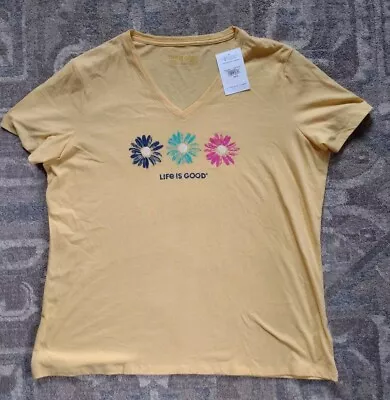  Life Is Good Women's T Shirt Yellow Floral Size XL Crusher Tee Daisies Summer  • £17.34