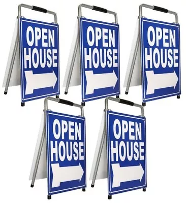 Real Estate Open House Sign Kit Metal A-Frame 5 Pack Blue Mod-Mini • $169.99