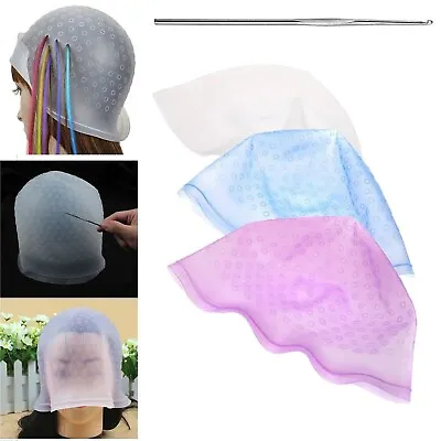 £4.31 • Buy Reusable Silicone Dye Hat Cap & Hook For Hair Coloring Highlighting Hairdressing