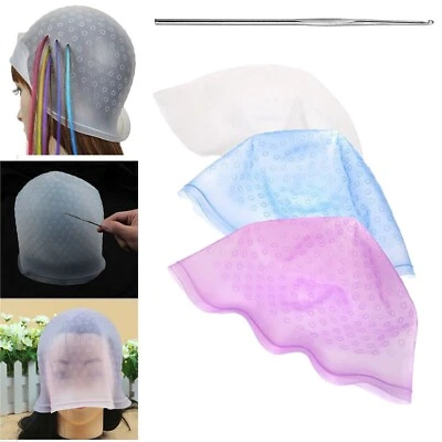 £4.31 • Buy Reusable Silicone Dye Hat Cap & Hook For Hair Coloring Highlighting Hairdressing