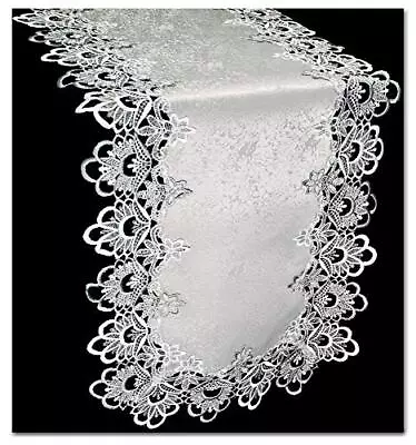 Silver And Gray European Lace And Antique Fabric Table Runner Dresser Scarf 16w • $28.24