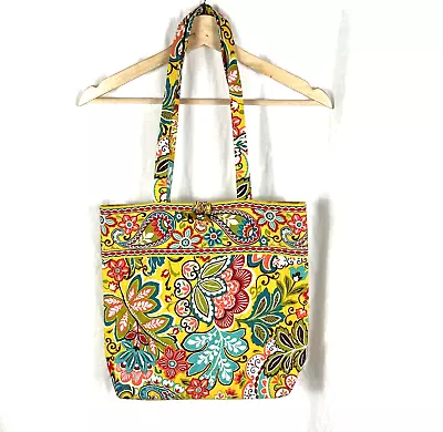 Vera Bradley Yellow Provencal Large Shoulder Bag Purse Tote Floral EUC FAST Ship • $27.92